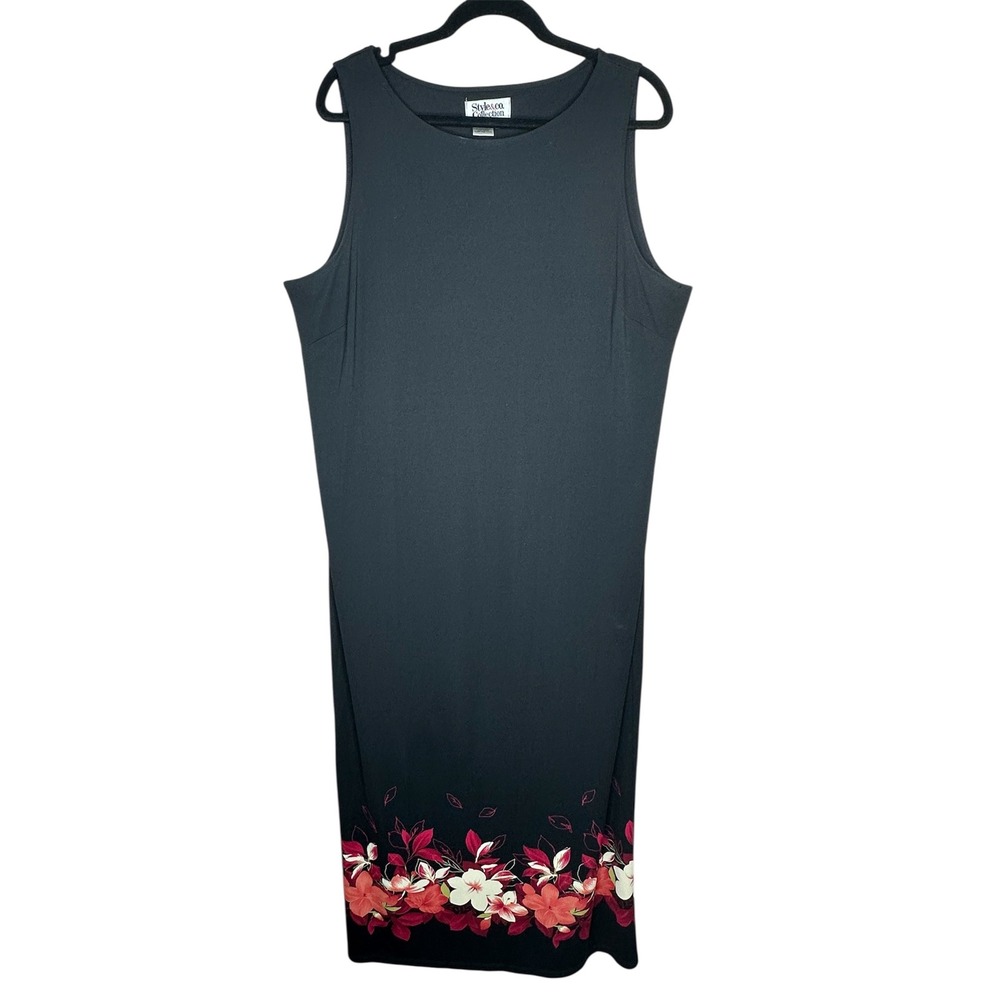 Style & Co Collection Women's Sz XL‎ Black Floral Stretch Sleeveless Maxi Dress